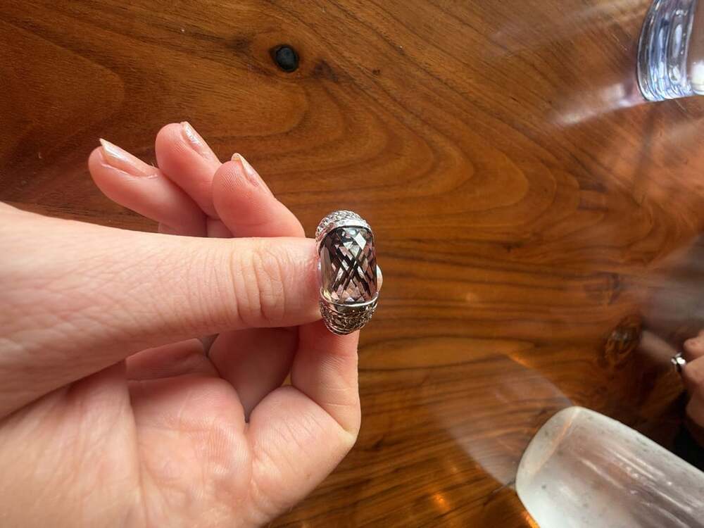 Judith Ripka Sterling Silver Faceted Smoky Quartz & CZ Cocktail Ring